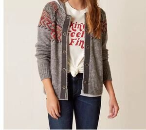 Legacy Collection by BKE Hood Knit Cardigan Sweater Gray Multi S Preppy Academia
